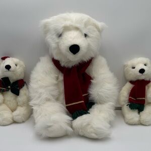 Vintage Christmas Polar Bear Plush Set of 3 Holiday Bears 12in 10in 9in